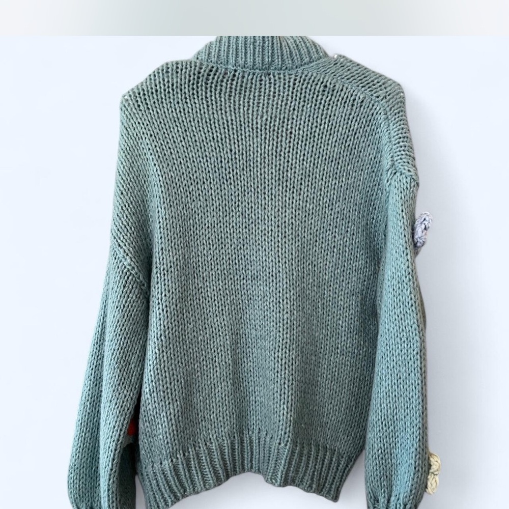 Anthropologie Duchamp Blue Cardigan with Floral Accents - Picture 2 of 5